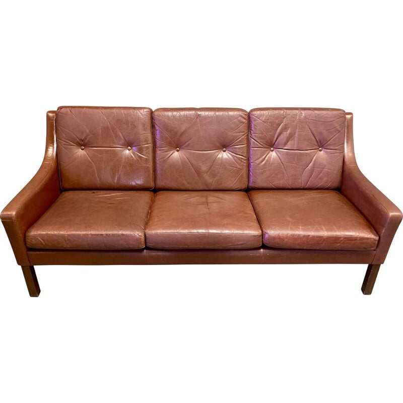 Vintage leather sofa 3 seater, Scandinavian 1950s