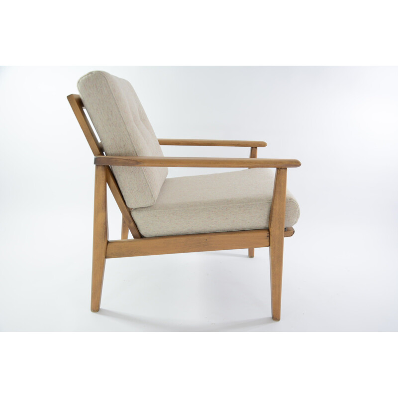 Fauteuil vintage Rela beigne chiné 1970