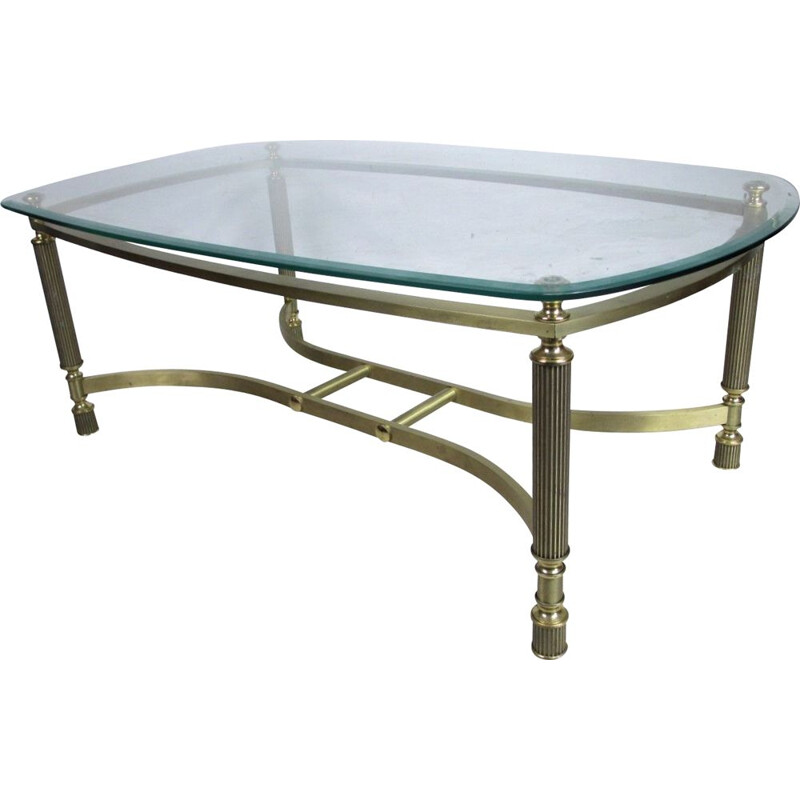 Vintage coffee table in gilded metal and cut glass, Italy 1970