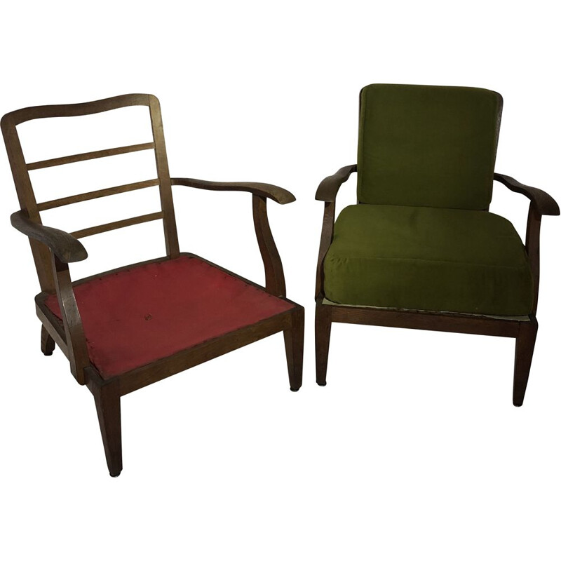 Pair of vintage oak armchairs 1940s
