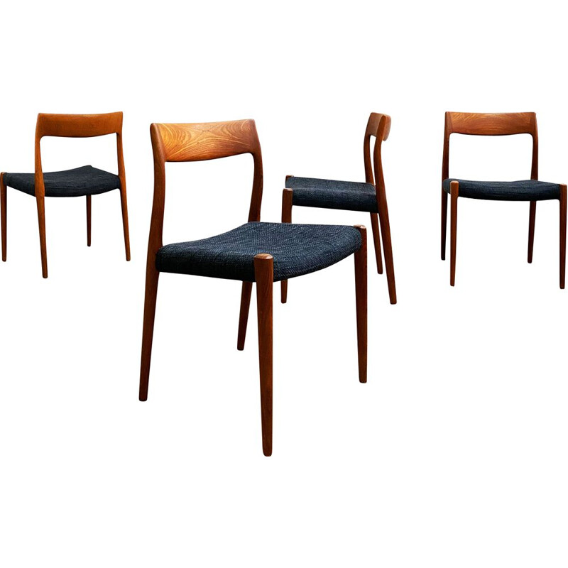 Set of 4 vintage teak chairs, model 77, by Niels O. Moller for J.L. Moller, Denmark 1950