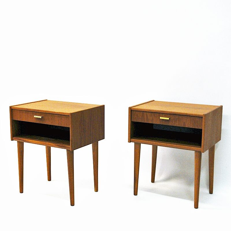 Pair of vintage reak night tables, Sweden 1950s