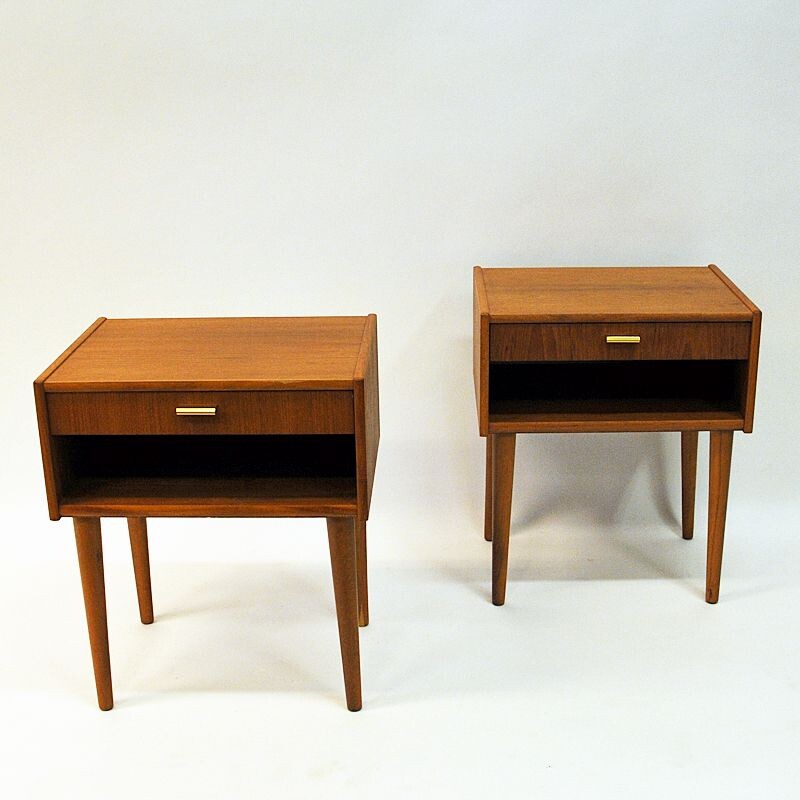 Pair of vintage reak night tables, Sweden 1950s