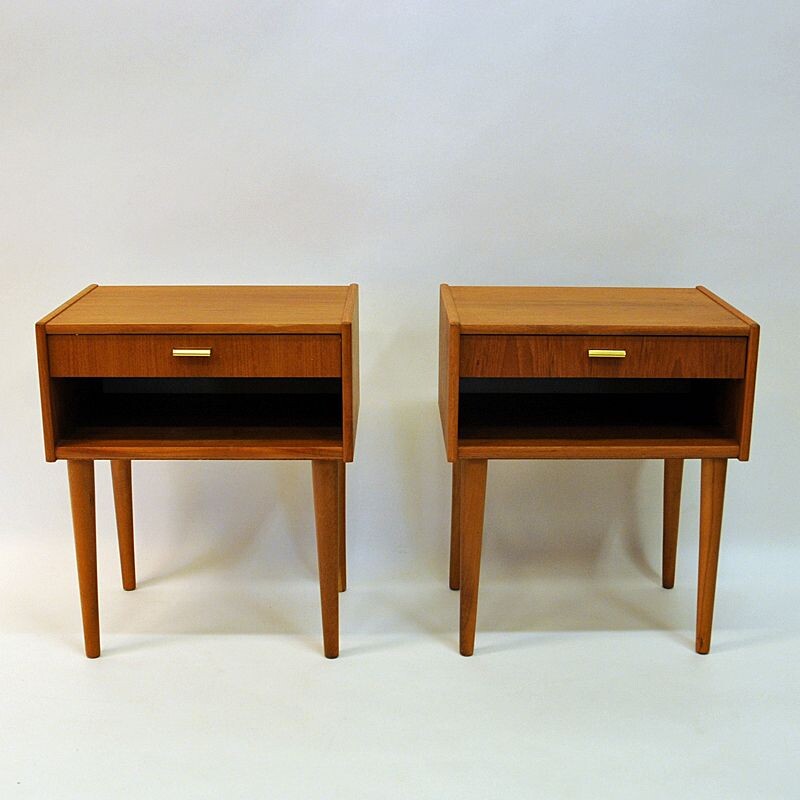 Pair of vintage reak night tables, Sweden 1950s