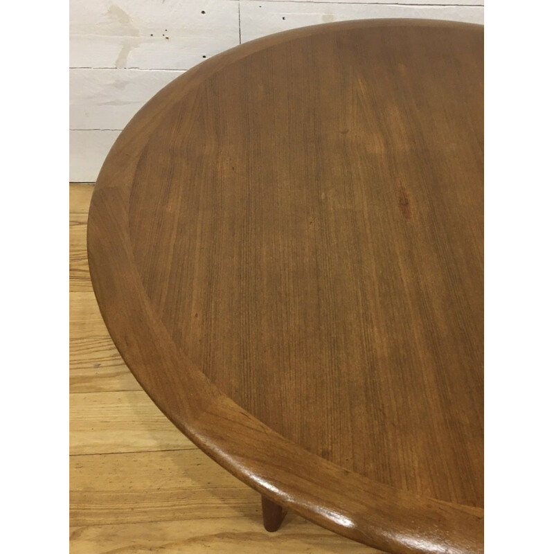 Vintage round teak and rattan coffee table by Johannes Andersen for Silkeborg, Denmark 1960s