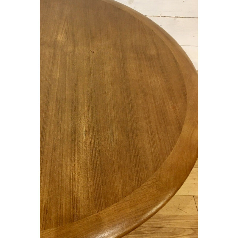 Vintage round teak and rattan coffee table by Johannes Andersen for Silkeborg, Denmark 1960s
