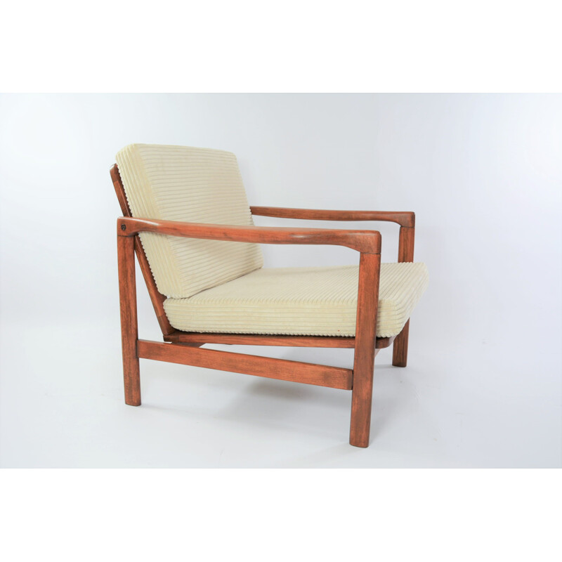 Vintage ivory corduroy BZ armchair, Scandinavian