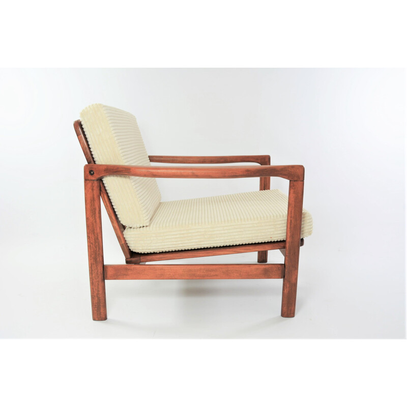 Vintage ivory corduroy BZ armchair, Scandinavian