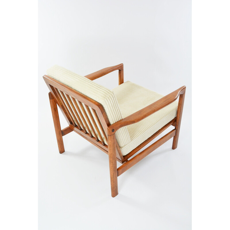 Vintage ivory corduroy BZ armchair, Scandinavian