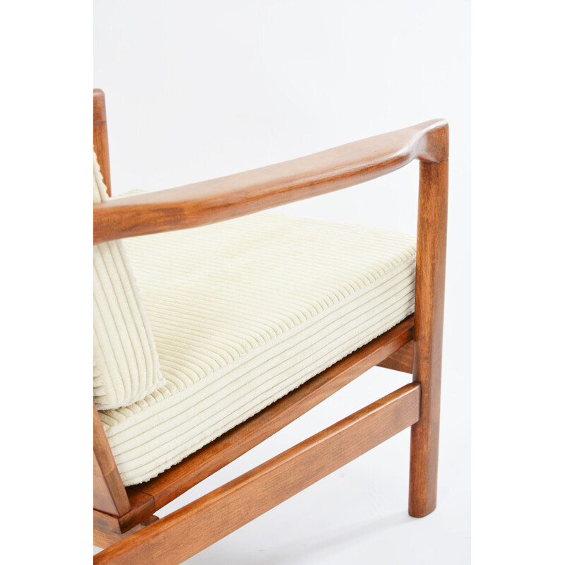 Vintage ivory corduroy BZ armchair, Scandinavian