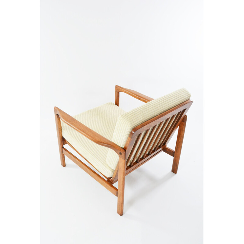 Vintage ivory corduroy BZ armchair, Scandinavian