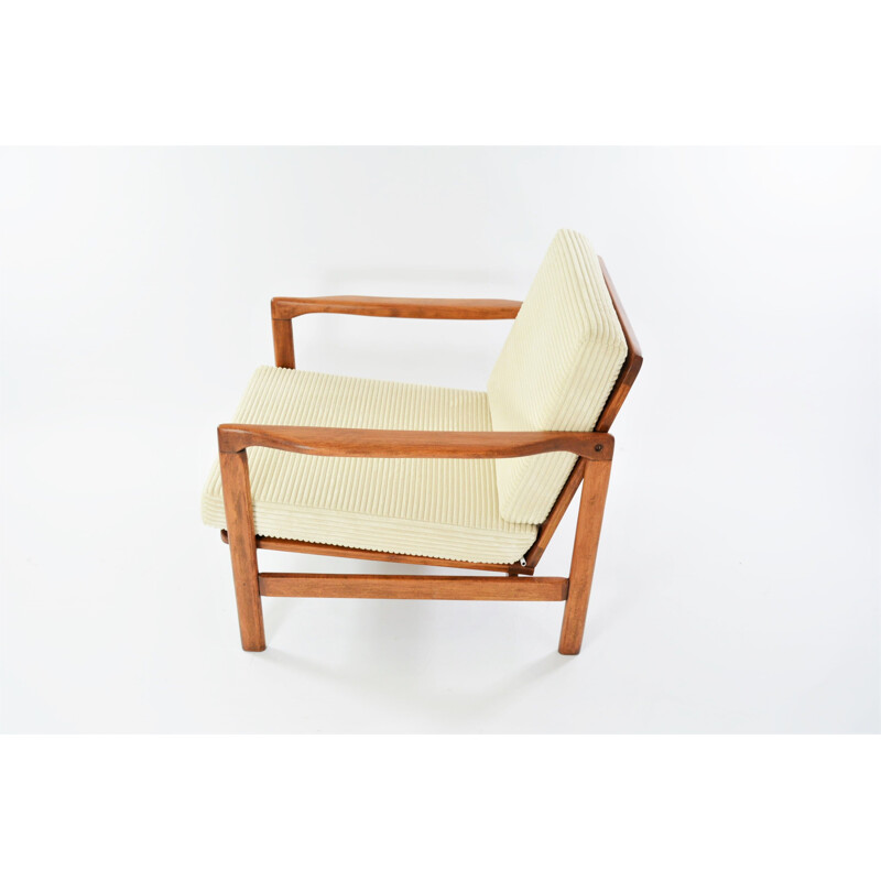 Vintage ivory corduroy BZ armchair, Scandinavian