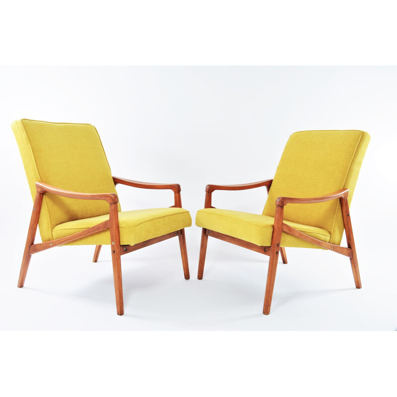 Fauteuil pen vintage jaune en bois fine, 1960