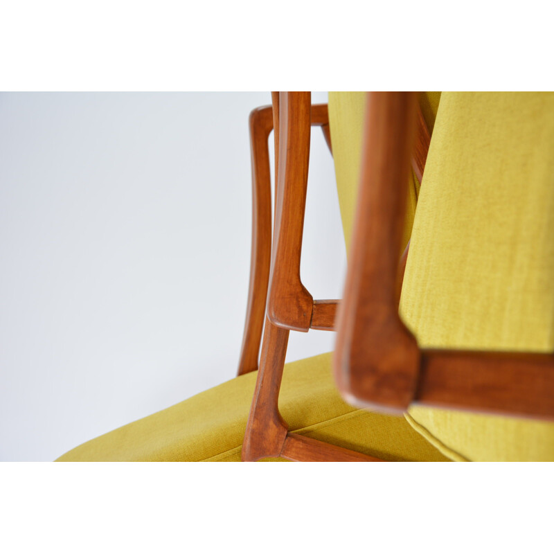 Cadeira de caneta amarela vintage em madeira fina, 1960