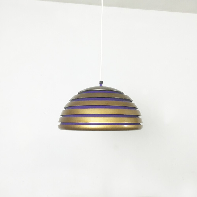 Scandinavian hanging lamp in copper and purple metal - 1960s