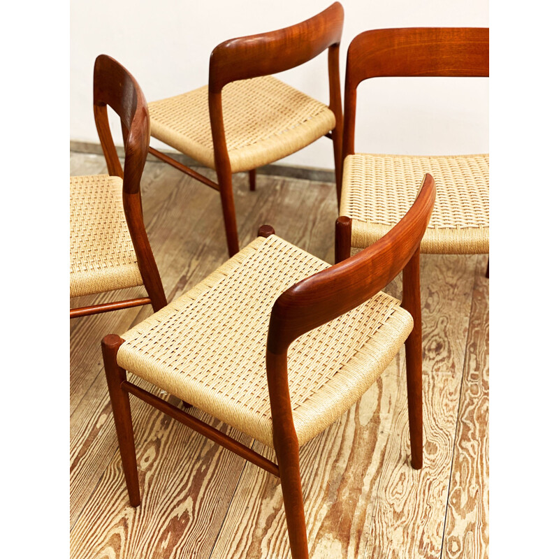 Set of 4 vintage teak dining chairs Model 75 by Niels O. Moller for J.L. Moller, Denmark 1950s