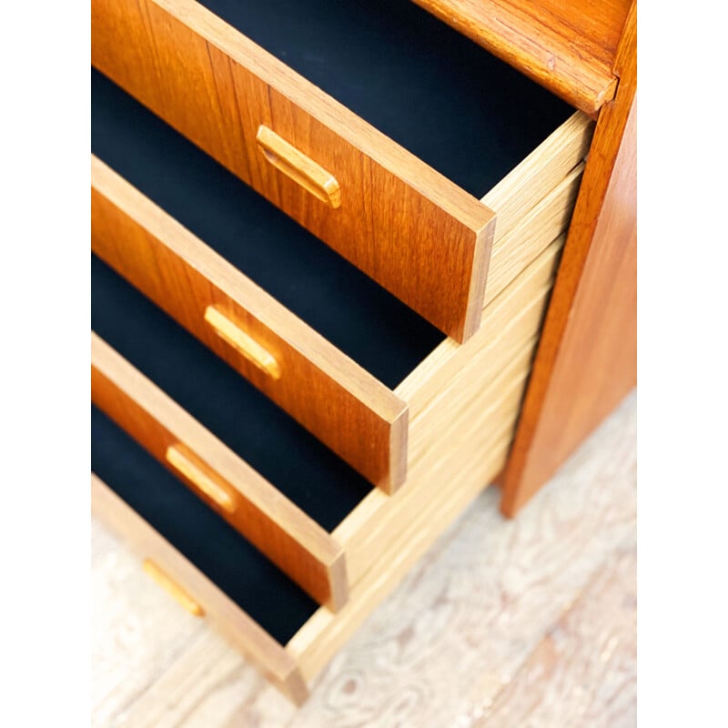 Scandinavian vintage teak writing desk or secretary with scroll top, 1960