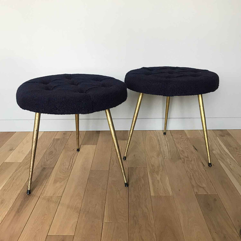 Pair of vintage blue poufs