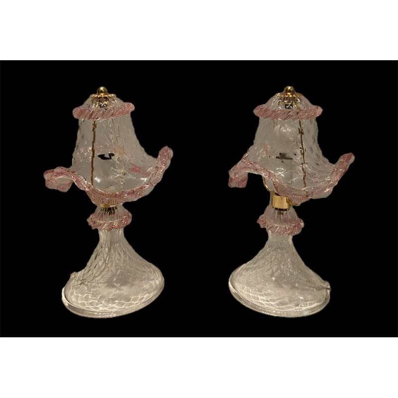 Par de lámparas de mesa de cristal de Murano de época 1980