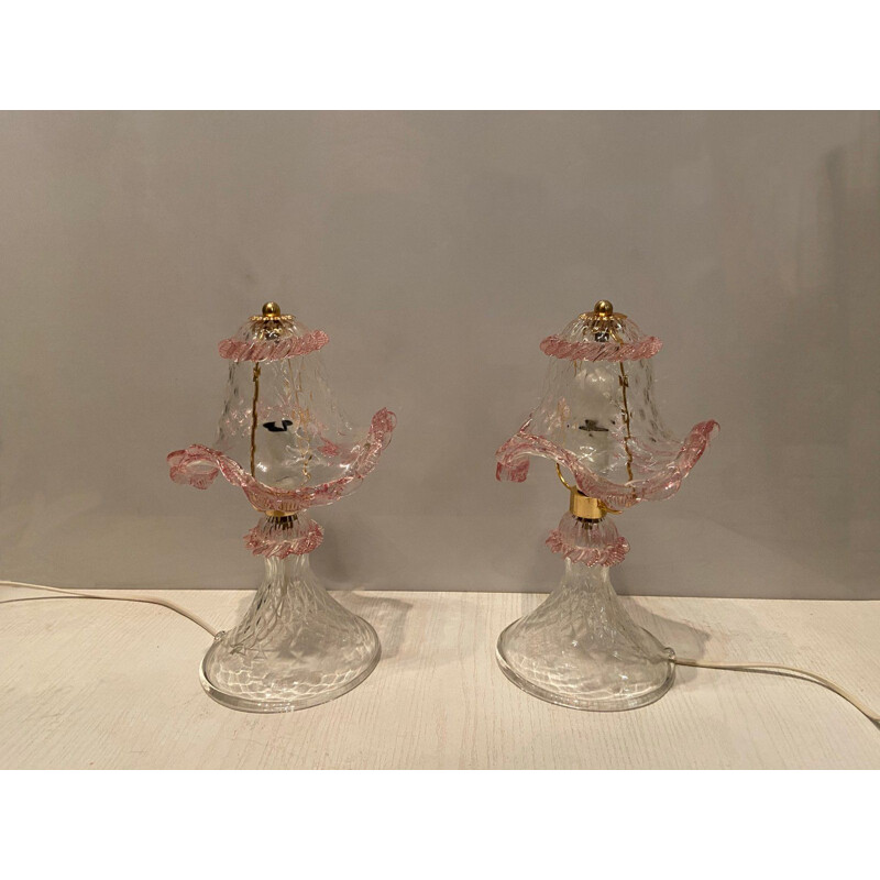 Par de candeeiros de mesa de vidro Murano vintage 1980