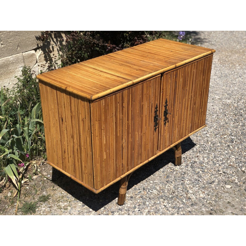 Vintage split bamboo highboard by Audoux Minet 1950