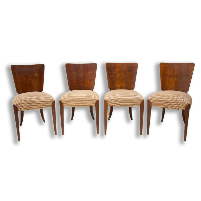 Set of 4 vintage H-214 chairs by Jindrich Halabala for ÚP Závody, Art Deco 1950