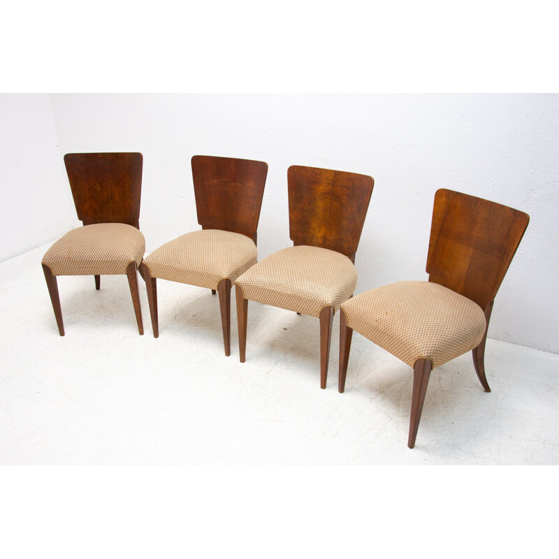 Set of 4 vintage H-214 chairs by Jindrich Halabala for ÚP Závody, Art Deco 1950