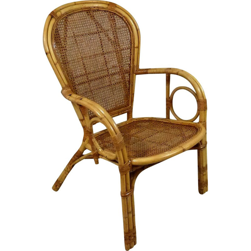 Vintage rattan armchair, Italy 1970