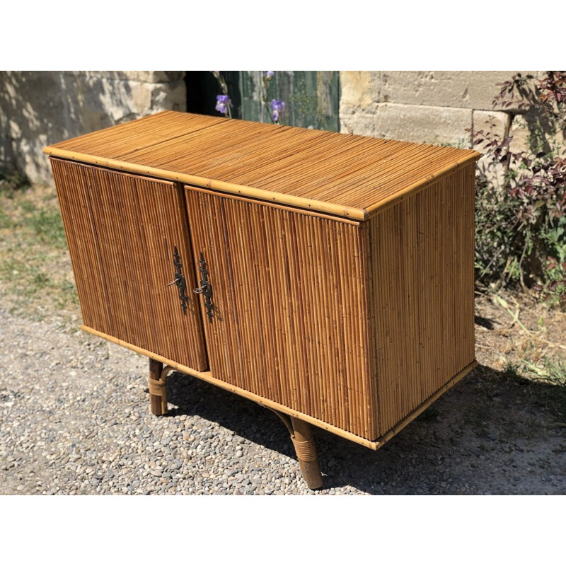 Vintage split bamboo highboard by Audoux Minet 1950