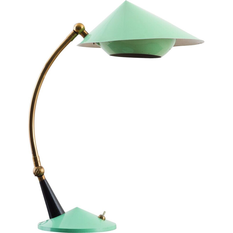 Lampe de bureau vintage Stilux Milano en laque couleur menthe et détails en laiton