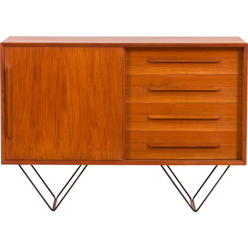 Vintage teak small sideboard or vintage vanity unit with metal legs, Danish 1970s