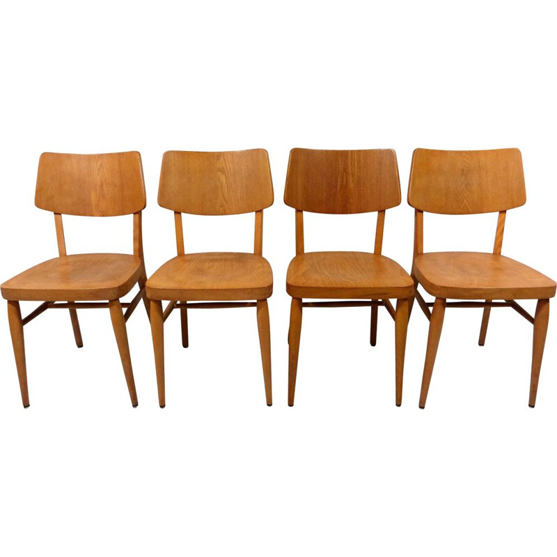 Lot de 8 chaises vintage en bois 1950