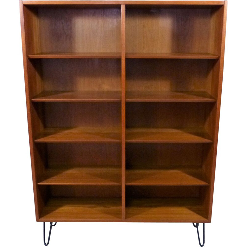 Vintage Teak bookcase with hairpin legs, Denmark 1960s