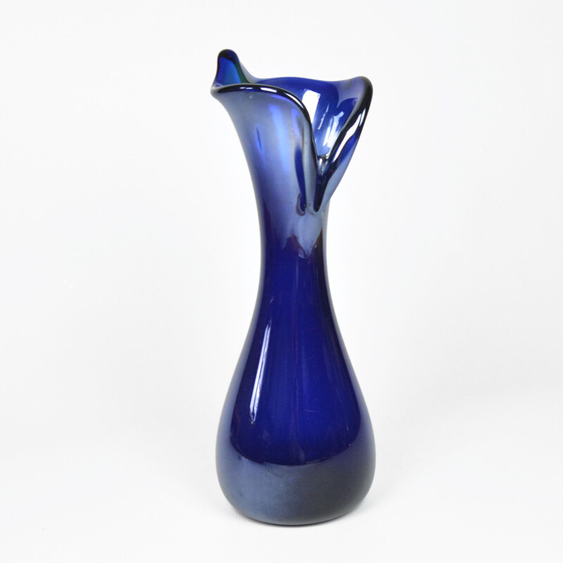 Large vintage glass vase by J. Podlasek for HSG Zawiercie, Poland 1970