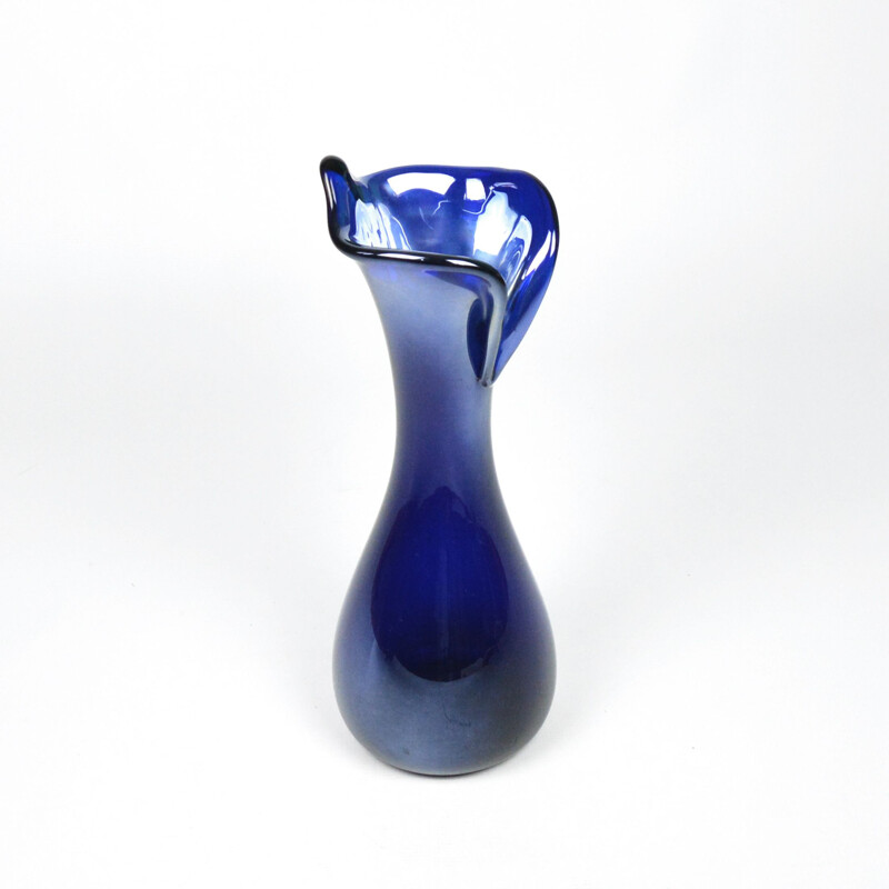 Large vintage glass vase by J. Podlasek for HSG Zawiercie, Poland 1970