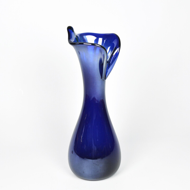 Large vintage glass vase by J. Podlasek for HSG Zawiercie, Poland 1970