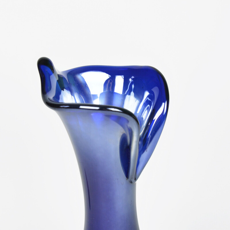 Large vintage glass vase by J. Podlasek for HSG Zawiercie, Poland 1970