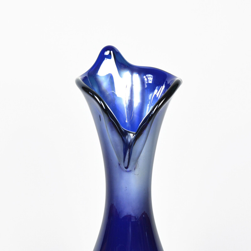 Large vintage glass vase by J. Podlasek for HSG Zawiercie, Poland 1970