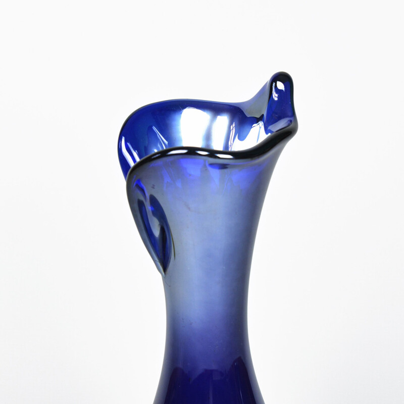 Large vintage glass vase by J. Podlasek for HSG Zawiercie, Poland 1970