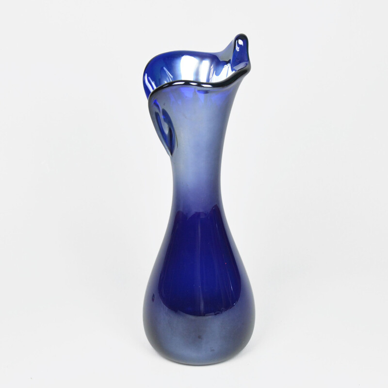 Large vintage glass vase by J. Podlasek for HSG Zawiercie, Poland 1970