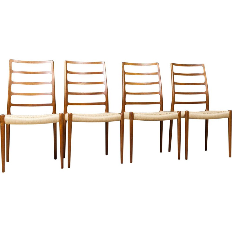 Set of 4 vintage teak dining chair by Niels Otto for Moller Mobelfabrik 1954s