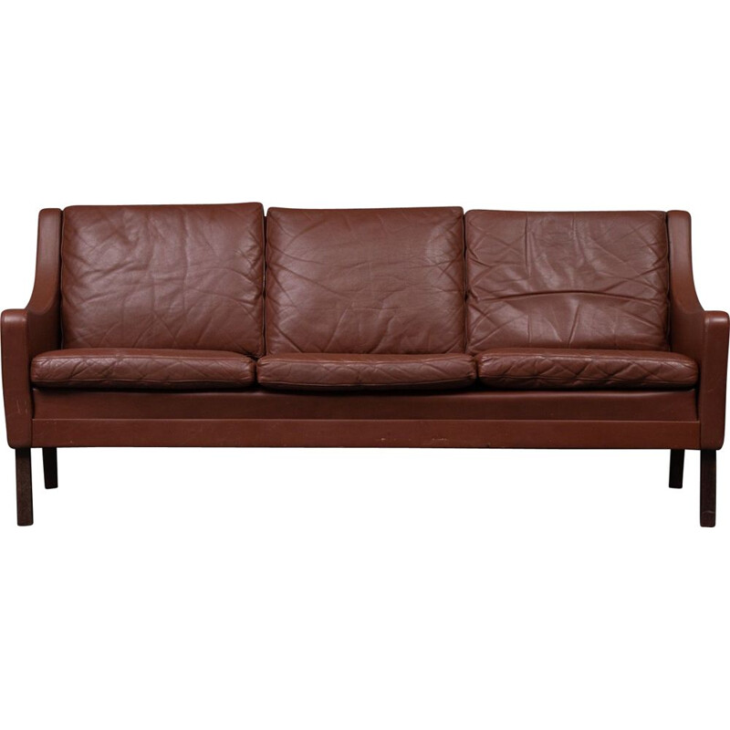 Vintage three seater brown leather sofa, Danish