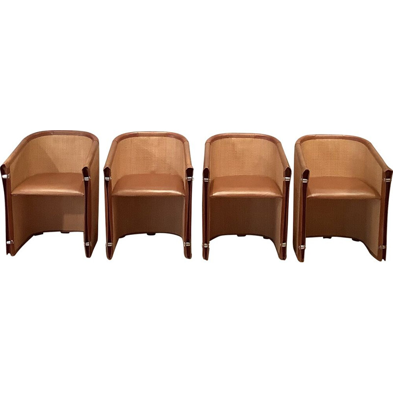 Set of 4 vintage club chairs "Lario" by Giuseppe Vigano for Bonacina, Italy 2000s