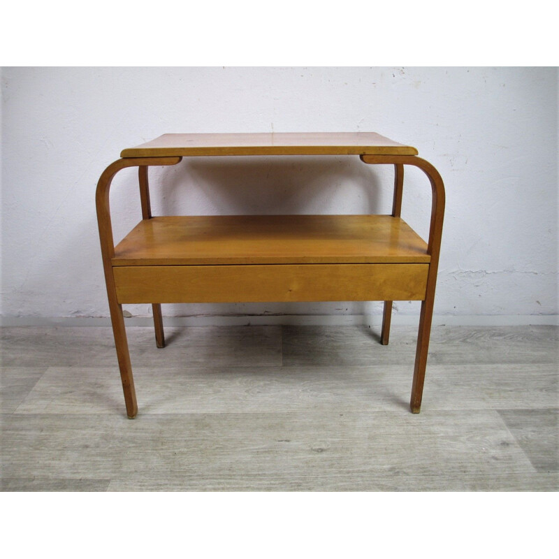 Vintage beech side table, Art Deco 1950