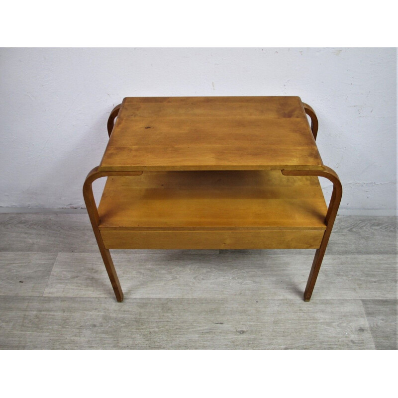 Vintage beech side table, Art Deco 1950