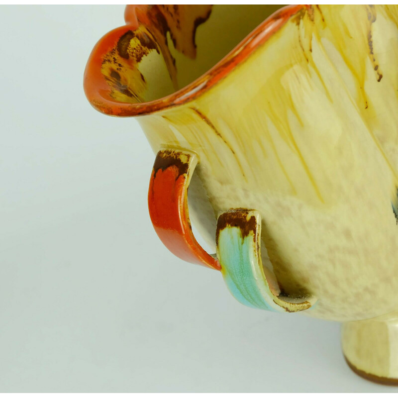 Vintage ceramic dumler breiden drip glaze double handle art déco vase by Dümler & Breiden 1930s