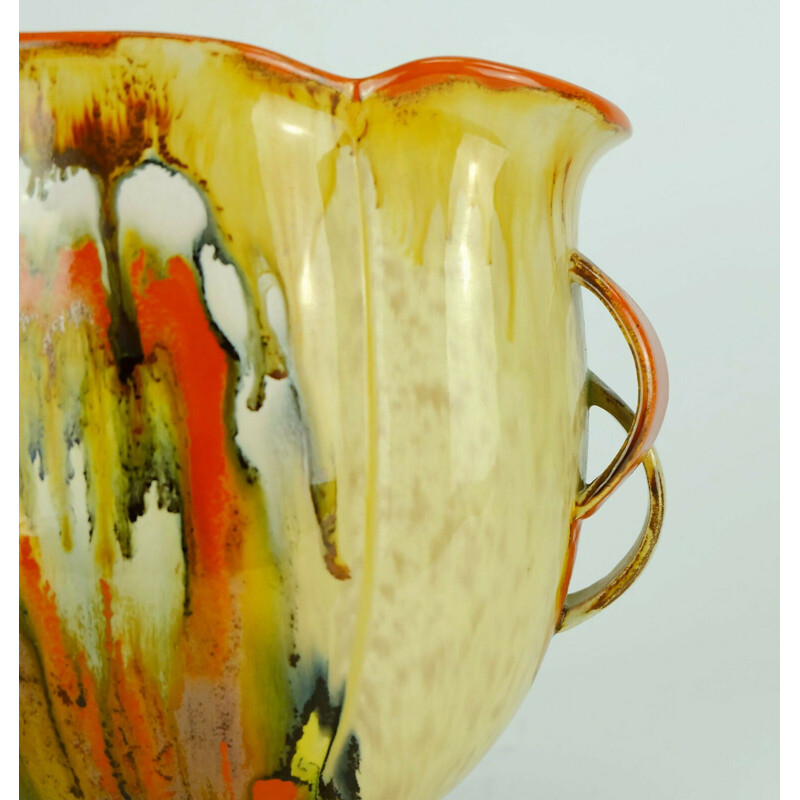 Vase vintage Art Déco Dumler Breiden Drip glaze double poignée en céramique par Dümler & Breiden 1930
