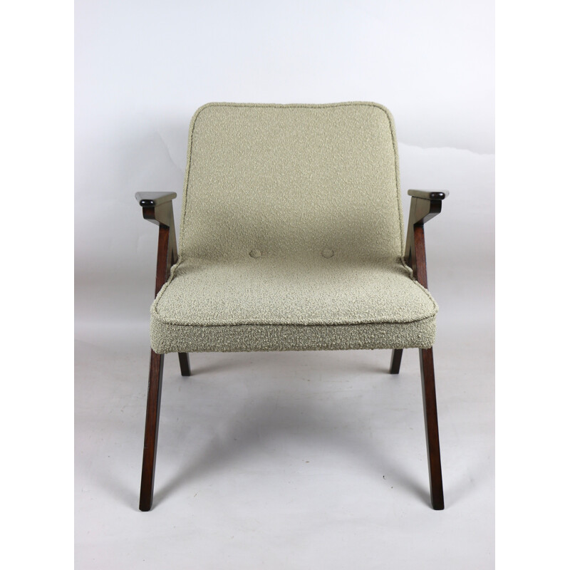 Vintage Beige Boucle Bunny Armchair by Józef Chierowski 1970s