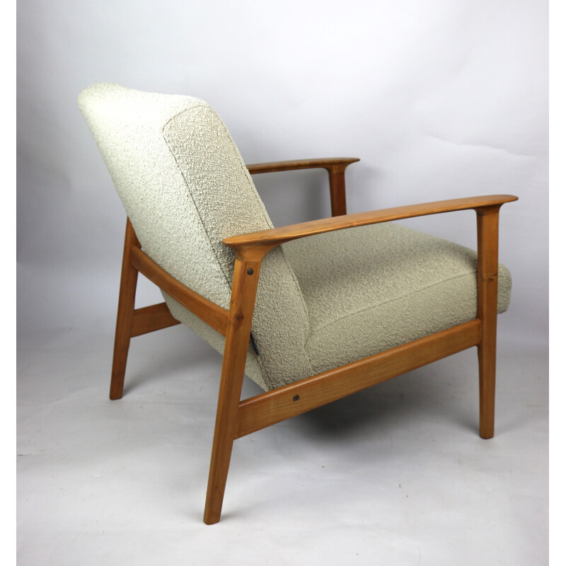 Fauteuil lounge vintage beige bouclé, Danois 1970