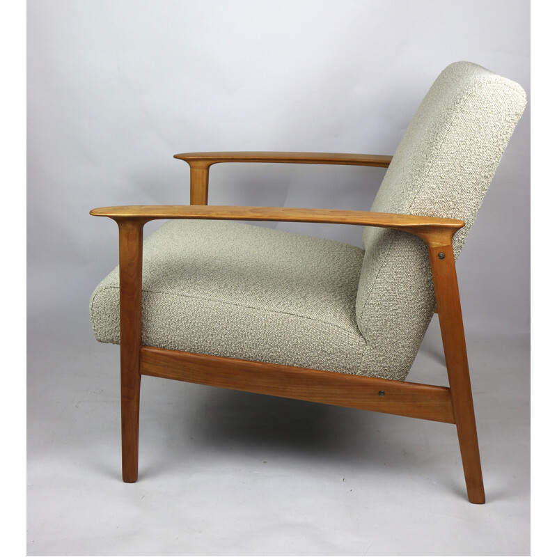 Fauteuil lounge vintage beige bouclé, Danois 1970